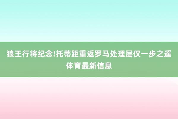 狼王行将纪念!托蒂距重返罗马处理层仅一步之遥体育最新信息